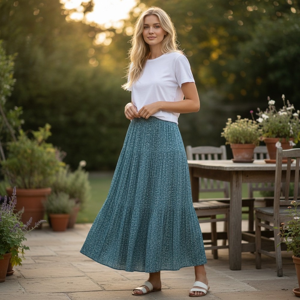 Unbranded Blue Floral Tiered Crinkle‎ Maxi Skirt One Size Made in Texas Rayon